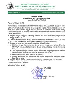 Surat Edaran Dekan Fakultas Psikologi UNISSULA No : 584/A.1/Psi-SA/IV/2020